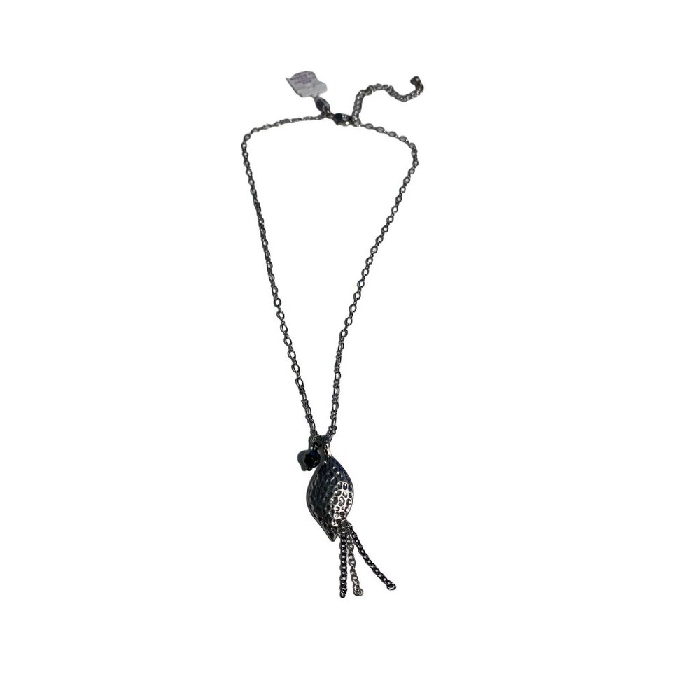 Lia Sophia Fine Art Necklace W/ Shell Pendant & Glass Bead Adjustable Chain Sliv